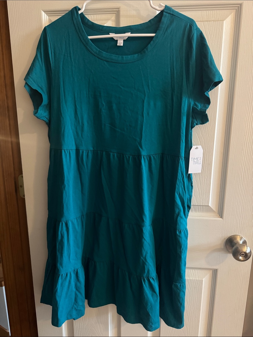 Time and Tru Teal Tiered Short Sleeve Tunic Dress